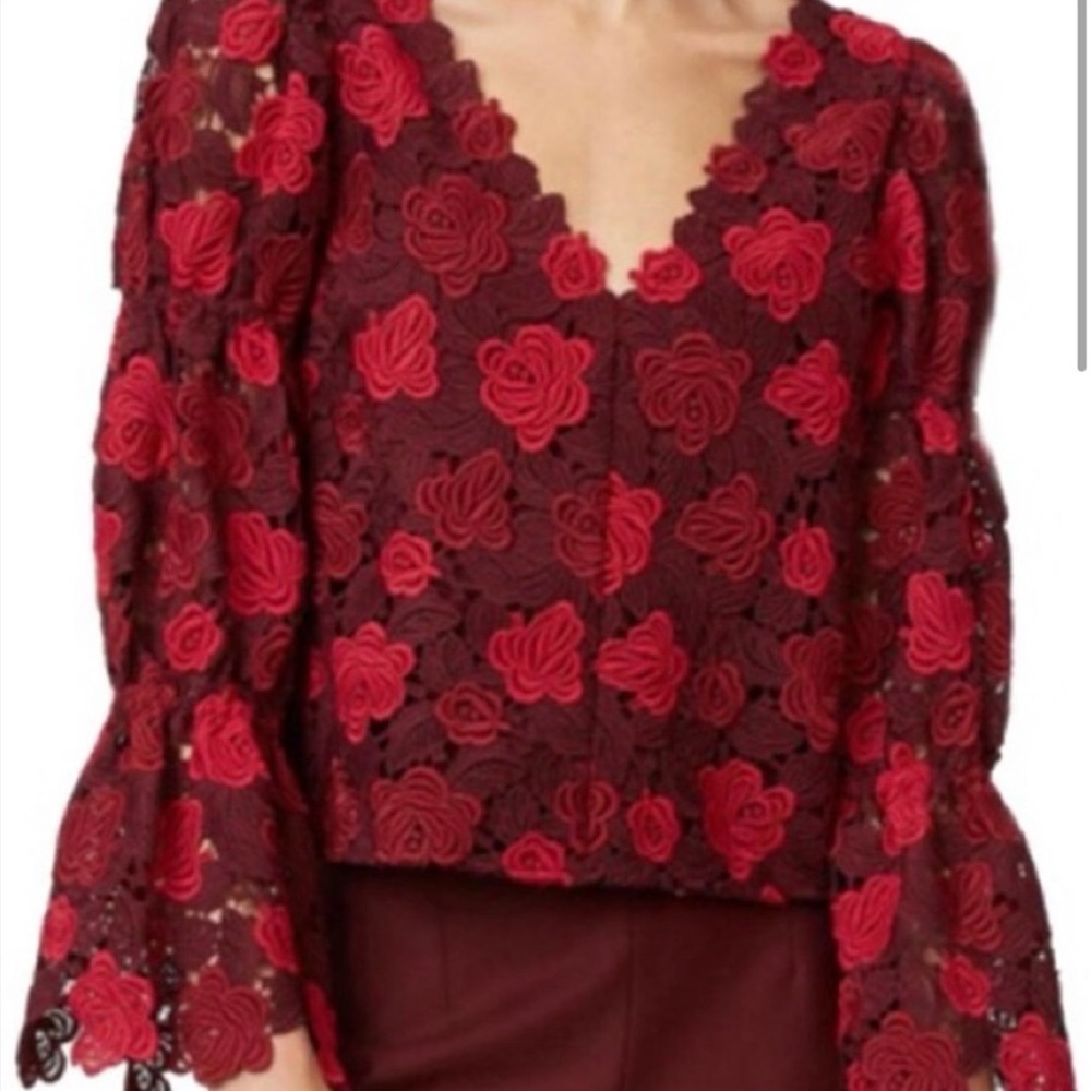 Club Monaco Jarne Red Lace Blouse